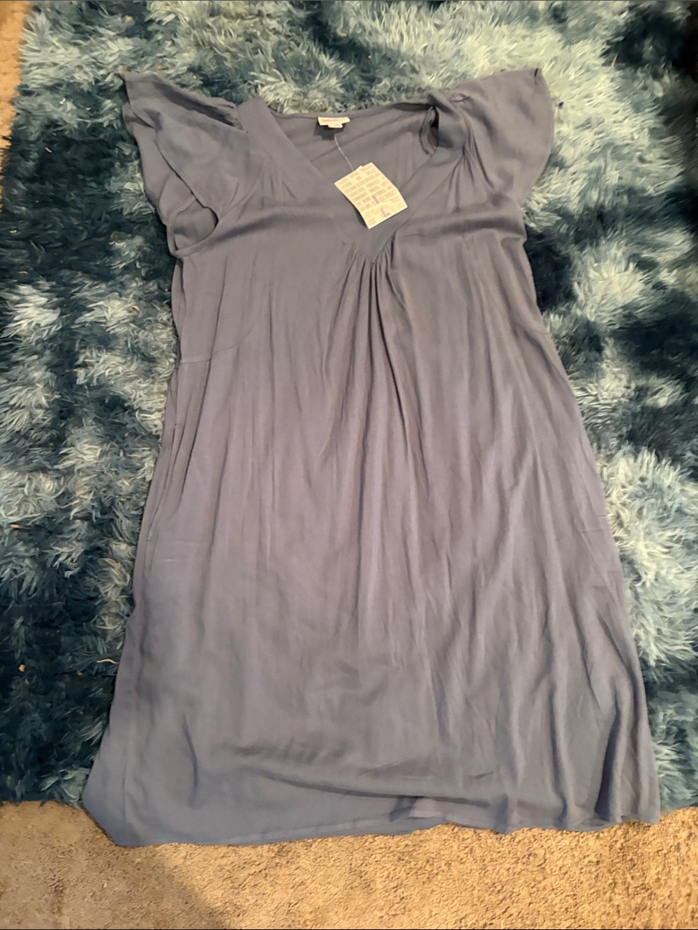 LuLaRoe Slate Blue V-Neck Midi Dress with Flutter Sleeves